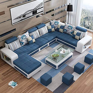 Best furniture 12 Seater Sectionals and Loveseats Wood Sofa Set (White and Blue) - Home Decor Lo