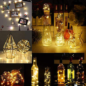 HEMITO 20 LED Cork Lights for Wine Bottles, Fairy Lights, 2M Battery Operated Cork LED Bottle Lights for Home Decoration, Diwali, Christmas, Festivals, Party Décor & DIY – Warm White (2 Unit) - Home Decor Lo