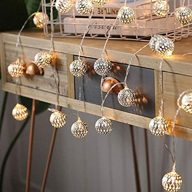 CITRA Led Metal Ball String Light for Home Decoration for Home,Office, Diwali, Eid & Christmas Decoration (Golden Ball Warm White) - Home Decor Lo