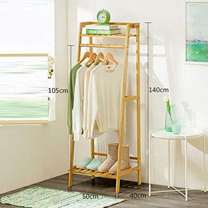 House of Quirk Bamboo Coat Clothes Hanging Rack with Top Shelf and Shoe Clothing Storage Organizer Shelves((140x50cm)) DIY Rack - Home Decor Lo