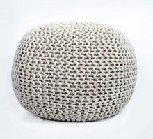 Load image into Gallery viewer, Fernish Decor Cotton Hand Knitted Pouf Ottoman Foot Stool for Bedroom, Living Room, 50x50x35 cm (Natural) - Home Decor Lo