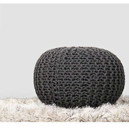 Round Pouffe Grey Pouffe for Living Room India Cotton 48 x 48x 33 cm Foot Stool and Ottoman for Bedroom & Home Furnishing Pouf - Home Decor Lo