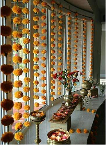 dannyboyzs Marigold Artificial 5 Orange and 5 Yellow Flowers Garland for Diwali, Housewarming, Christmas, Decorations (5 ft, 10 Strings) - Home Decor Lo