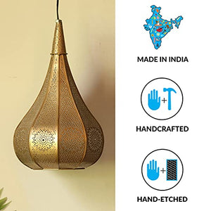 ExclusiveLane 'Morrocan Flame' Hand-Etched Pendant Lights for Ceiling Lamp Pendant Lamp & Hanging Lights in Iron (13 Inch, Matte Finish, Without Bulb)