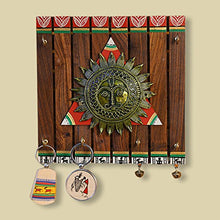 Load image into Gallery viewer, ExclusiveLane &#39;The Sun Centre&#39; Warli Handpainted Home Decorative Keychain Holder Key Hangers Key Stand for Home &amp; Wall Decorative Wooden Hanging Key Holder for Wall (Brown) (EL-012-056) - Home Decor Lo