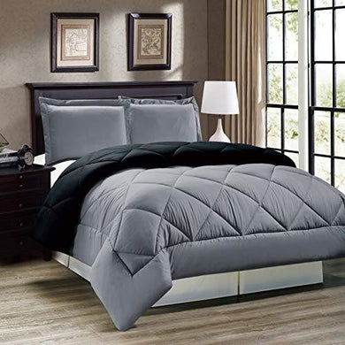 QUILT'N'RAZAI Luxury 250 GSM Reversible Light Weight Single Bed (60*90 inch) Comforter/Quilt/RAZAI/Duvet (Grey/Black) - Home Decor Lo