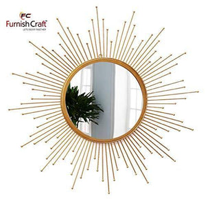 Furnish Craft Steel Glass Wall Mirror (Gold_31 X 31 Inch) - Home Decor Lo