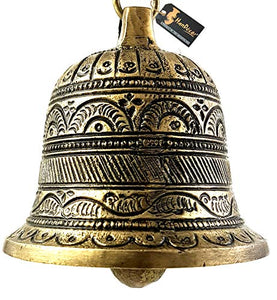 Two Moustaches Ethnic Carved Brass Temple Hanging Designer Bell - Home Decor Lo