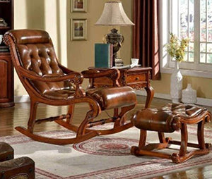 Shilpi Teak Wood Rocking Chair with Foot Rest Pure Teak Wood - Home Decor Lo