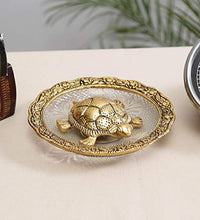 Load image into Gallery viewer, Shoppyana Metal Tortoise with Glass Plate,Tortoise for Good Luck Showpiece Gift Combo - Metal Feng Shui Tortoise Glass Plate,House Warming Gift,Feng Shui Tortoise for Good Luck 14x14x3 cm Golden - Home Decor Lo