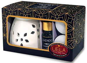LIELA - Vaporizer Oil Burner and Aroma Diffuser set, with 3 T-Light and Pure Lavender 15 ml Fragrance Oil in Premium Brown Glass Bottle with Glass Dropper ( burner color can be red, white or green) - Home Decor Lo