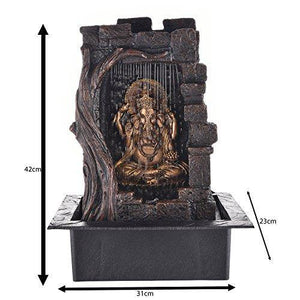 Indiana Craft Ganesha Polystone Curtain Style Indoor Table Top Water Fountain with LED Lights and Pump (Brown , Golden, 42 x 31 x 23 cm) - Home Decor Lo