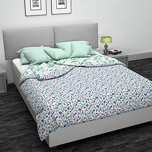 Angel Brand Gardenia Printed Microfibre Comforter/Blanket/Quilt/Duvet,Single, White and Green - Home Decor Lo