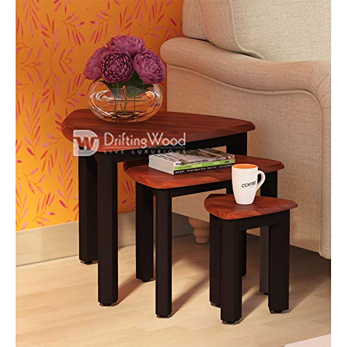 DriftingWood Wooden Nesting Table for Living Room | Set of 3 Stools for Decor | Sheesham Wood, Honey Finish - Home Decor Lo