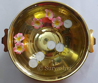 Suryashvi Brass Urli/Uruli for Home Décor_Traditional Brass Decorative Urli Bowl for Floating Flowers and Candles (12 inch Diameter, Gold) - Home Decor Lo