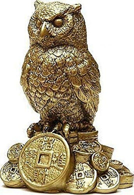 BANSIGOODS Feng Shui Owl for Money and Wisdom Showpiece - 10 cm (Polyresin, Gold) - Home Decor Lo