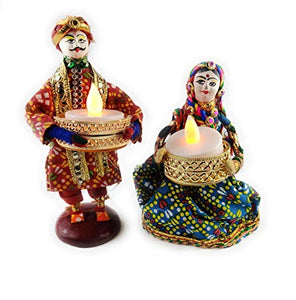 JH Gallery Handmade Recycled Material Puppet Diyas Rajasthani Dolls Tealight/Diya/Diwali Diya/Festive Diya/Lightining Diya/Figurine Diya/Idol DiyasGift for Diwali (15 cm x 15 cm) (1 Pair) - Home Decor Lo