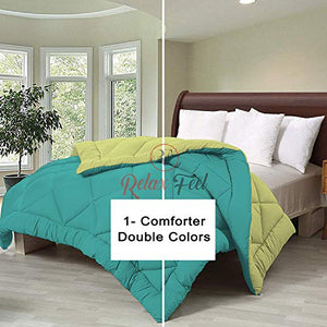 Relaxfeel 250 GSM Luxury 5 Star Microfibre Reversible Soft Plain Quilted 90x100 Inch Double Bed Comforter/Quilt/Duvet/Razai/Rajai (Parrot Green and Sea Green) - Home Decor Lo