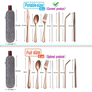 HOMMALY Portable Stainless Steel Silverware Travel Flatware Tableware Set with Case, Include Knife/Fork/Spoon/Straw (Rose Gold) - Home Decor Lo