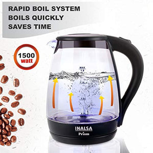 Inalsa Electric Kettle PRISM-1500W with LED Illumination,Boro-Silicate Body, 1.8 L Capacity, Glass Kettle - Home Decor Lo