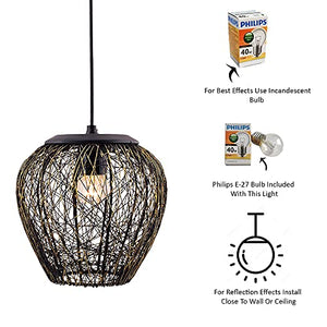 Homesake Wire Mesh, Chandelier Hanging Light Decorative Light Lamp for Living Room, Home, Bedroom, Jhumar Lighting for Home Decor Items (Black) - Pack of 1