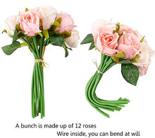 Load image into Gallery viewer, CEWOR 2 Packs Artificial Rose Flowers Bouquet 24 Heads Silk Flowers Rose for Home Bridal Wedding Party Festival Decor (Champagne) - Home Decor Lo