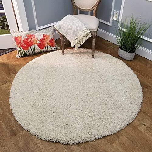 Quality Home Furnishing Carpet. Luxurious Soft Shag Collection Anti-SkidMoroccan Ogee Plush Area Rug Round (White, 2 x 2 feet) - Home Decor Lo