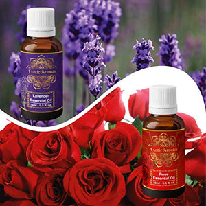 Exotic Aromas Lavender & Rose Essential Oil, Pure and Organic, 15 ml (Pack of 2) - Home Decor Lo