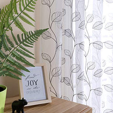 Load image into Gallery viewer, Topick Sheer Curtains for Living Room Curtain Leaf Embroidered Rod Pocket Window Curtains Botanical Geometric Embroidery Semi-Sheer Curtain for Bedroom 2 Panels 84 inch Grey - Home Decor Lo