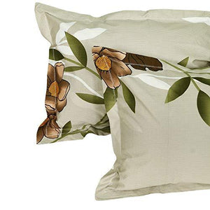 Story@Home Floral Print 100% Combed Cotton Premium Style Double /Queen Size Bed Bedsheet Set Bedspread with 2 Pillow Covers, Cream and Brown - Home Decor Lo