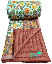 Load image into Gallery viewer, SD Enterprises Rajasthani Light Weight Single Bed Soft Jaipuri AC Quilt/Razai Designer Beige mughal Floral Cotton Quilts Blankets for Home (Size 55X85 inch) - Home Decor Lo