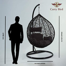 Load image into Gallery viewer, Carry Bird Furniture Metal; Rattan and Wicker Cocoon Ball Basket Chair Hanging Swing with Tufted Outdoor Poly-Fibre Patio Seat Padded Cushion Pillow and Stand Hook; Standard; Black - Home Decor Lo