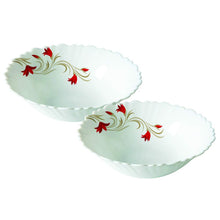 Load image into Gallery viewer, Larah by Borosil Red Lily (LH) Opalware Multipurpose Bowl Set, Set of 2, White - Home Decor Lo