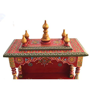 Kamdhenu art and craft Wood Home Temple (18 x 9 x 21 inch, Red and Green) - Home Decor Lo