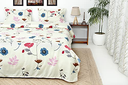 Rayna Decor Premium Cotton Soft Satin Weave 200 TC Printed Double Bed Sheet with 2 Pillow Covers (90X100 Inches,Multicolor)