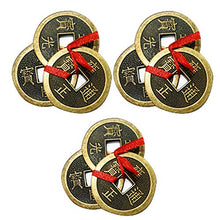 Load image into Gallery viewer, Divya Mantra Feng Shui Chinese Lucky Fortune I-Ching Dragon Coin Ornaments Wealth Charm Amulet 3 Bronze Metal Coins with Hole &amp; Red Ribbon Knot for Good Money Luck, Decoration Charms Set of 3 – Copper - Home Decor Lo