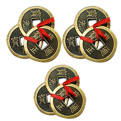 Divya Mantra Feng Shui Chinese Lucky Fortune I-Ching Dragon Coin Ornaments Wealth Charm Amulet 3 Bronze Metal Coins with Hole & Red Ribbon Knot for Good Money Luck, Decoration Charms Set of 3 – Copper - Home Decor Lo