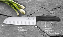 Load image into Gallery viewer, Victorinox Kitchen Knife Set - 9 Pc Stainless Steel Knives with Wooden Storage Block, Black and Swiss Classic Stainless Steel Santoku Knife - Chopping Knife with Fluted Edge, Black, 17cm - Home Decor Lo