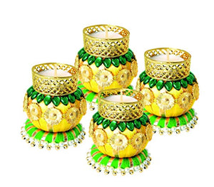The Craft gallery's Tealight Candle Holders, for Festive Decor, and Traditional Occasions,Handcrafted Diya, Set of 4 - Home Decor Lo