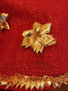 mitti se mitti tak. Kandil/Folding Festive Lantern Made of red Jute Fabric Embellished with Gold gota Flowers - Home Decor Lo