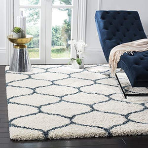SWEET HOMES Carpet. Ultra Soft Shag Collection Handwoven Anti-Skid, Ogee Plush Area Rug, Size 5x7, feet Color, Ivory/Teal Bluee - Home Decor Lo