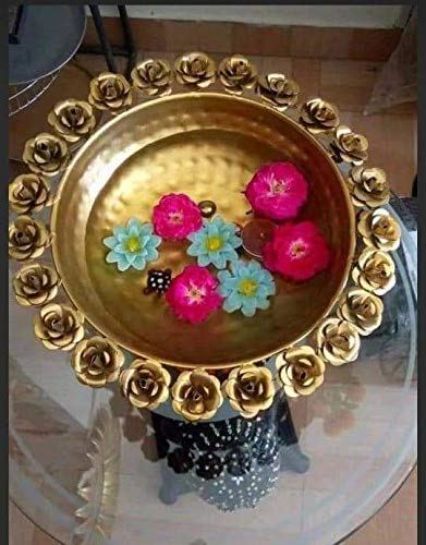The Artizanat Decorative and Attractive Metal Urli Bowl for Flowers(Golden) - Home Decor Lo