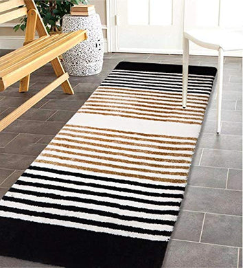 The Home Talk Modern Design Microfibre Polyester Shaggy Bedside Rug, Soft Carpet for Bedroom Living Room (50x150 cm, Black White) - Home Decor Lo