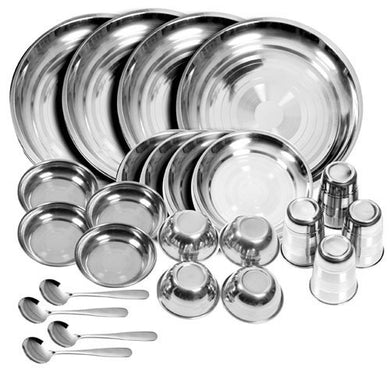 HOMEBUDDY Stainless Steel Dinner Set - 24 Pieces, Silver - Home Decor Lo