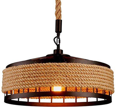 C&K Ceiling Light, Retro Industrial Iron Vintage Loft Ceiling Lamp Chandelier Rustic Hemp Rope Iron Candlestick Pendant Light Round Hanging Iron Cage Hanging (Without Lamp) - Home Decor Lo