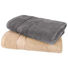 Load image into Gallery viewer, Cloth Fusion Brookwella 500 GSM Premium Super Absorbent Cotton Bath Towel Set of 2 Pcs- (70x140 cm, Grey &amp; Beige) - Home Decor Lo