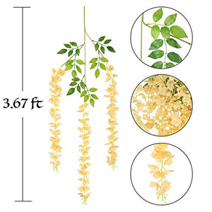 GPARK 12 Pieces Wisteria Artificial Flower 45 inch Bushy Silk Vine Ratta Hanging Garland Hanging for Wedding Party Garden Outdoor Greenery Office Wall Decoration Champagne - Home Decor Lo