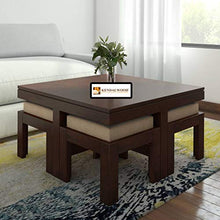 Load image into Gallery viewer, Hariom Handicraft KendalWood Furniture Sheesham Wood Espresso Finish Coffee Table with 4 Stool with Cream Cushion - Home Decor Lo