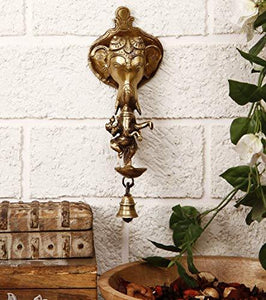 eCraftIndia Dancing Ganesha Brass Wall Hanging Deepak with Bell (10 cm X 7 cm X 25, Brown and Golden) & Five Steps Polystone Water Fountain (31 cm X 23 cm X 42 cm, Brown) Combo - Home Decor Lo