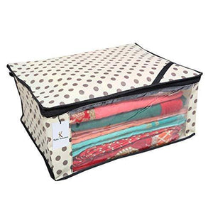 Kuber Industries™ Polka Dots Designer Saree Cover/Regular Cloth Bag/Wardrobe Organiser Set of 9 Pcs (Ivory) - Home Decor Lo